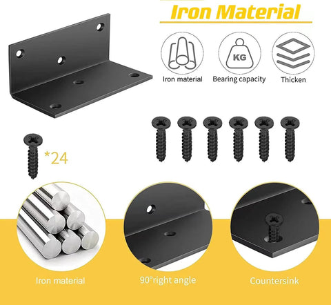 Heavy Duty 4 Inch L Shaped Right Angle Bracket With Screws 6 Hole Mounting 3 Millimeter Thick Black Metal Corner Brace