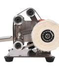Aynuma Mini Belt Sander And Bench Grinder Combo, 7 Speed Electric Knife Sharpener showcasing the adjustable worktable and grinding wheel.