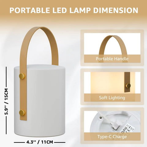 Cordless LED Lantern Table Lamp with Remote, IP44 Shower Safe and Waterproof, showing handle, lighting, and Type-C charge