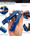 Heavy Duty Wire Stripper And Cutter Workhorse With Dual Precision Blades for one handed operation, features detail and functions