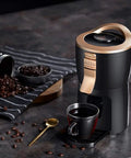 Premium Automatic Bean To Cup Coffee Maker With 24 Hour Timer Steams Silky Lattes And Cappuccinos Durable Stainless Steel Carafe with coffee cup.