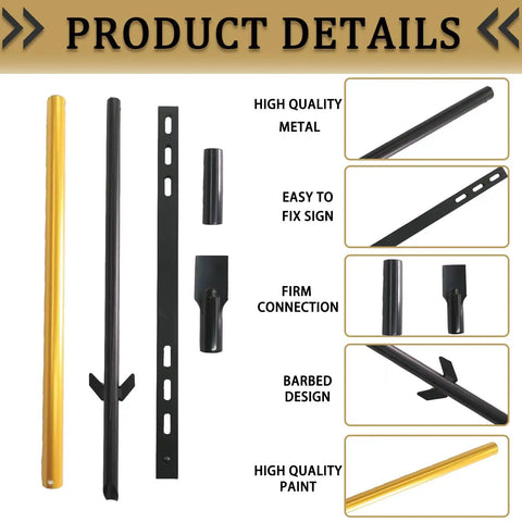 Product details of Heavy Duty 48 Inch Yard Stake Set For Outdoor Lawn Signs, Metal Sign Holders showing various components.