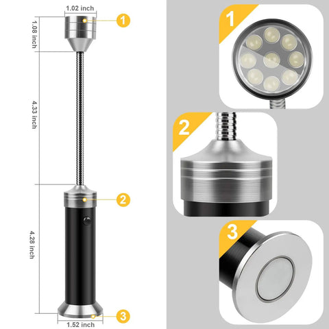 Barbecue Grill Light With Magnetic Base Ultra Bright 9 LED Gooseneck 360 Degree Flex Batteries Included Pack Of 2