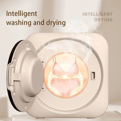 3.5 Liter Wall Mounted Mini Washing And Drying Machine Automatic Tumble Cycle Low Noise Portable Design showing lingerie inside the drum.