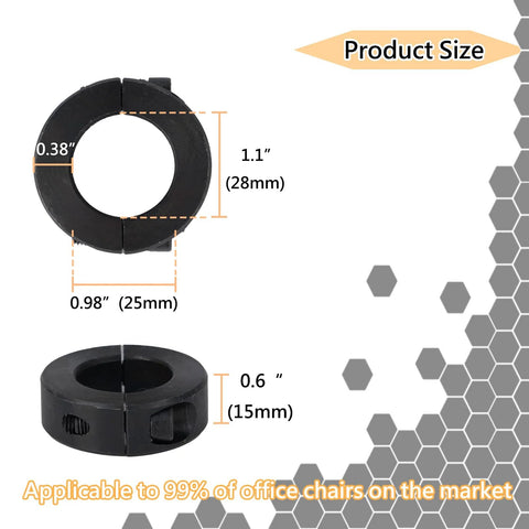Heavy Duty Height Lock Bracket 2 Pack For Office Chair Sagging Fix, size dimensions in inches and millimeters shown.