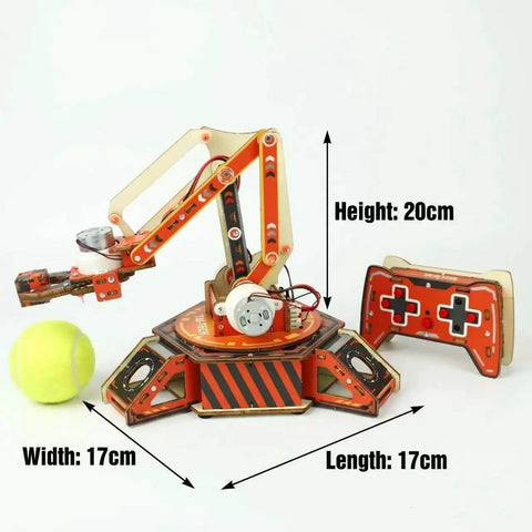 Remote Control Robot Arm Kit For Kids Build Your Own Mechanical Arm With 360 Degree Rotating Gripper Hands On STEM Toy For Learning And Creative Engineering Fun, 20cm tall wooden kit with remote