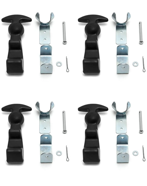 QWORK four-pack rubber hood latches with T-handle, black rubber and silver metal brackets, includes pins and washers