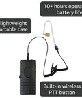 Hella Reliable Wireless Bluetooth Lapel Microphone With Integrated Push To Talk For Radios Phones And Tablets shown with PTT button and ergonomic design.