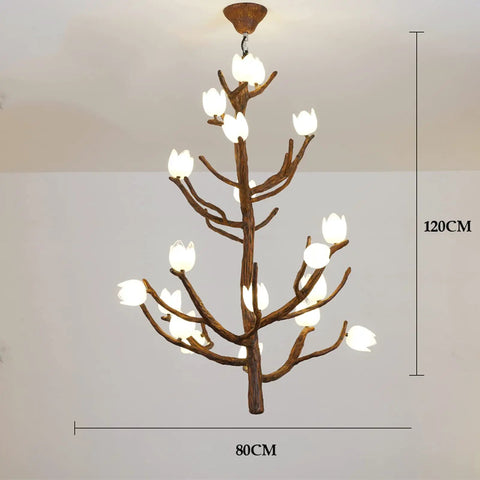Top Shelf Chinese Magnolia Branch Chandelier, 120CM tall, 80CM wide, featuring anti-corrosion finish, perfect for cozy home decor.