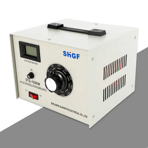1000W Single Phase AC Autotransformer With 110V Input And 0-300V Adjustable Output Heavy-Duty Copper Coil Voltage Regulator, side view