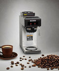 Portable Pourover Coffee Brewer with no plumbing, stainless steel, dual warmers, and SplashGard funnel, carafes sold separately.