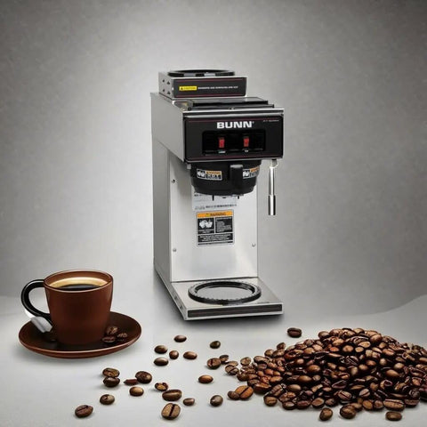 Portable Pourover Coffee Brewer with no plumbing, stainless steel, dual warmers, and SplashGard funnel, carafes sold separately.