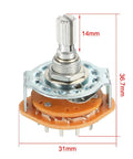 3 Pole 4 Throw Rotary Switch With Band Selector, single deck, side view showing 15 pins and dimensions, two pieces pack for DIY projects