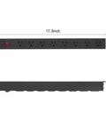 Side view of Heavy Duty Metal Wide Spaced Power Strip With Eight Outlets 1200J Surge Protector 15A 125V 60Hz showing dimensions.