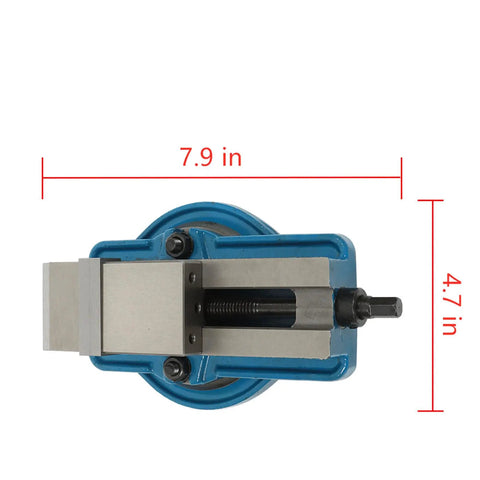 Heavy Duty 2 Inch Precision Mill Vise Featuring Swivel Base And Anti Jaw Lifting Design built tough, dimensions shown are 7.9in x 4.7in.