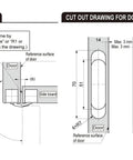 Technical drawing showing installation of Chrome Adjustable Concealed Invisible Cabinet Hinge HES3D70 for hidden doors.