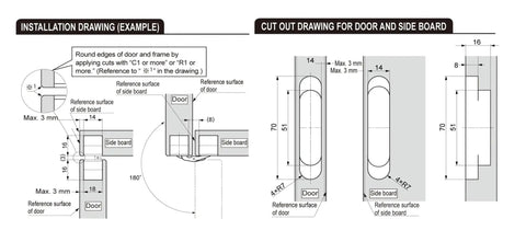 Installation drawing for 3 Way Adjustable Concealed Door Hinge For Wood Doors, Easy Install Hidden Mount, dimensions shown.