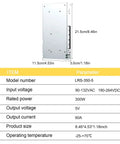 Straight Up Heavy Duty 5V 73A 350W Single Output Switching Power Supply With 115 230Vac Input And Slick 30mm Low Profile Chassis side view dimensions shown