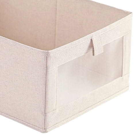 Three Pack Clothes Storage Bins With Clear Window Handles And Multi Purpose Fabric Organizers For Closet Linen Pants Books Home Room Makeover Straight Up Game Changer To Keep Your House Tight With Zero Stress Vibes And Smooth Daily Operation - beige fabric storage bin with clear window and handle.