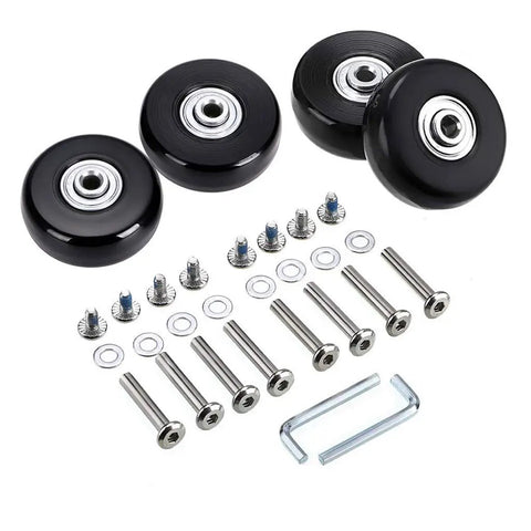 Luggage Suitcase Replacement Wheels Set With ABEC 608zz Bearings 45mm Inline Wheels For Travel Quiet And Durable Includes 30mm And 35mm Axles And Washers Four Pack Black
