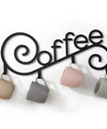 Cool Metal Wall Mounted Coffee Cup Mug Holder With Four Hooks For Kitchen Or Coffee Bar Decor, slim design with mugs hanging.