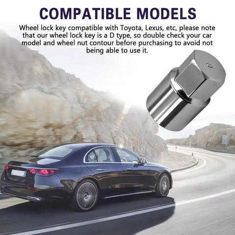 Kick Loose Stubborn Anti Theft Lug Nuts Fast With This Heavy Duty D Wheel Lock Key; showing D type key with steel finish for tire lock.