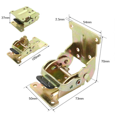 Badass Stability Adjustable Folding Hinge Lock Extension Support with Self Locking Mechanism for table legs, 54mm x 73mm, gold finish.