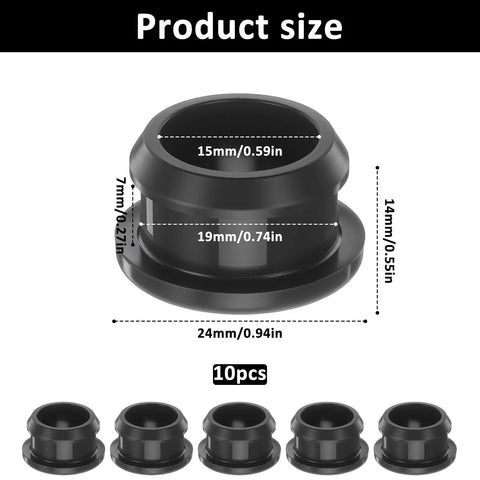 Silicone Top Hat Grommets 10 Pack For 3/4 Inch Drill Hole Waterproof Seal dimensions with 5 pieces