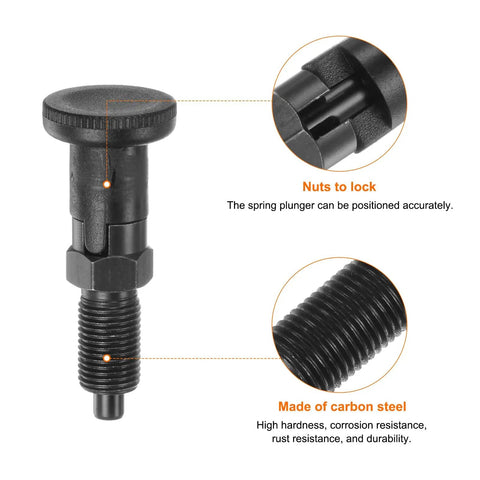 Heavy Duty Ball Nose Spring Plunger M10x1 Thread Self Locking Index Pin For Industrial Jobs Carbon Steel with locking nuts.