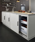 Kitchen island with 30 Pack Matte Black Stainless Steel Cabinet Pulls Center To Center 5 Inch Square Kitchen Cabinet Handles installed