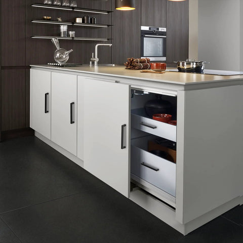 Kitchen island with 30 Pack Matte Black Stainless Steel Cabinet Pulls Center To Center 5 Inch Square Kitchen Cabinet Handles installed