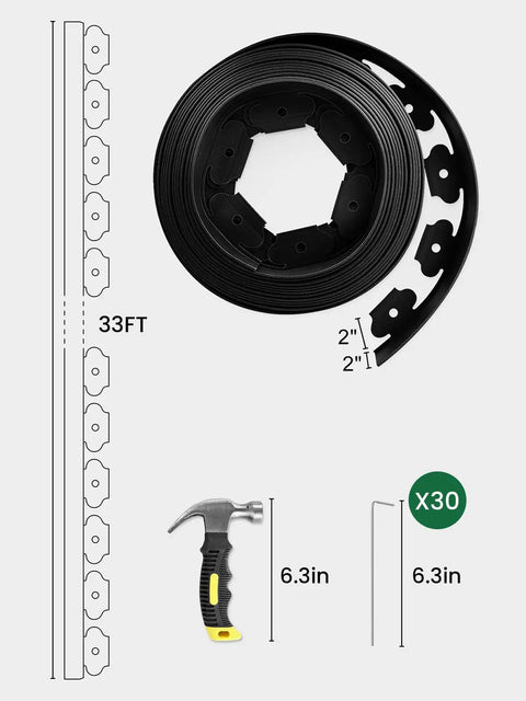 All In One Landscape Edging Kit 33 Feet Flexible 2 Inch Tall Garden Border With 30 Galvanized Steel Spikes And Hammer