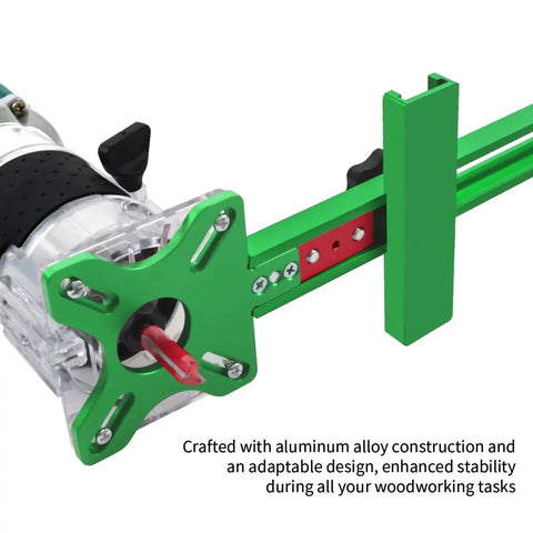 4 In 1 Router Milling Groove Bracket Pro Grade Cabinet Hardware Jig And Woodworking Cutting Tool With Adjustable Router Circle Cutting Guide For Precise Hole Drilling Base Not Included, green aluminum jig on router