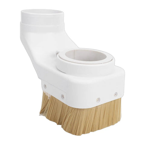 Heavy Duty 80Mm Cnc Spindle Dust Boot Shoe With Nifty Detachable Brushes And Straight Shooter Chip Guard in white, designed for routers and milling machines.