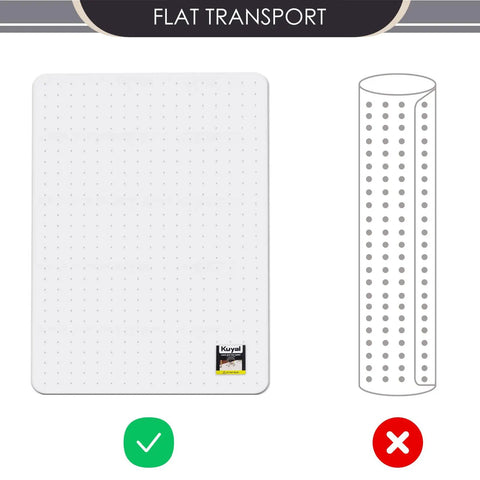 Flat and rolled shipping comparison of Clear 32x48 Office Chair Mat For Carpeted Floors, Heavy Duty Desk Chair Mat With Studded Underside.