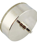 Diamond tile hole saw with pilot bit, 4.5 inch (115 mm) diameter, silver metal body.