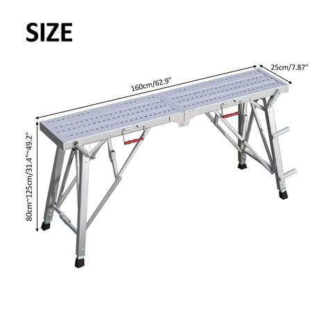 Heavy Duty Portable Scaffolding And Adjustable Work Platform With Rock Solid Stability and Zero Sweat Folding Setup, 160cm long.
