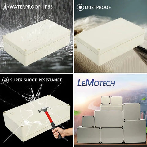 Built Tough IP65 Waterproof Junction Box Durable ABS Plastic Electrical Enclosure For DIY And Crew Favorite Jobs Heavy Duty Weather Proof Housing shown in water resistance and durability tests.