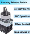 Two Pack 22mm Rotary Selector Switch Maintained Latching 3 Position 2NO 440V 10A Panel Mount Fits 22mm Hole DIY Friendly