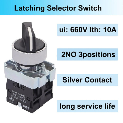 Two Pack 22mm Rotary Selector Switch Maintained Latching 3 Position 2NO 440V 10A Panel Mount Fits 22mm Hole DIY Friendly