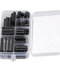 66Pcs Insulated IC Socket Kit 6P To 28P Flat Pin Sockets for PCB Boards in a plastic storage box