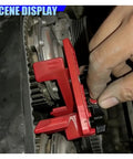 Professional Nine Piece Universal Dual Camshaft Locking Kit With Tight No Fuss Engine Timing Sprocket Alignment Bars For Rock Solid Twin Cam Repair Work Straight From The Garage being used to secure engine components.