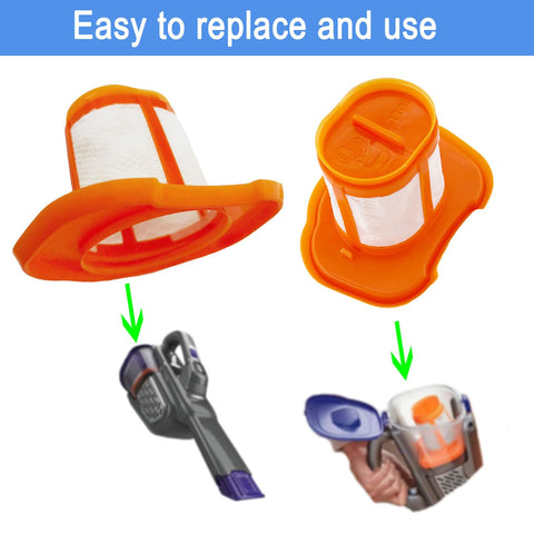 Go To Filter Accessories For Handheld Vacuum Cleaners That Fit HHVK320J HHVK320J10 HHVK320JZ01 HHVK515J HHVK515JP HHVK515JP07 HHVK515J00FF And HHVK415B01 Washable Reusable Dirt Filters For Strong Filtration And Easy Maintenance, showing orange filters and vacuum compatibility