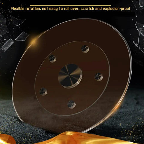 Top Tier Tempered Glass Lazy Susan Rotating Kitchen Turntable Featuring 360 Degree Slick Spin For Dining Table Serving Tray with scratch-proof design.