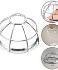 Heavy Duty Iron Smoke Detector Cover With Reinforced Mesh For Maximum Room Security Universal Fit showing silver mesh design and dimensions.