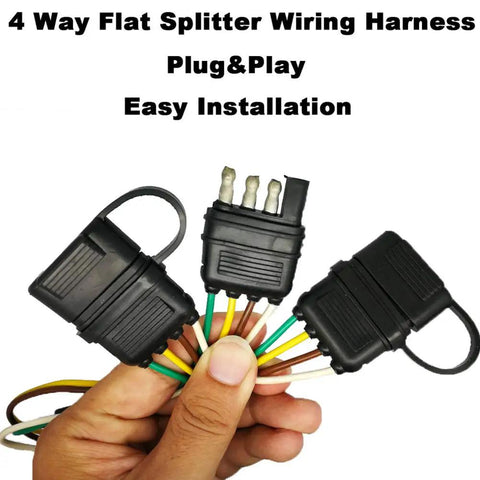 Hand holding 17.5 Inch 4 Pin To 4 Pin Trailer Light Wiring Connector Adapter Y Splitter Cable Extension For Tailgate Lights