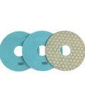 The New 3pc 6 Inch Diamond Polishing Pads For Granite Marble Concrete Grinding Dry Use Flexible Abrasive Wheels on white background.