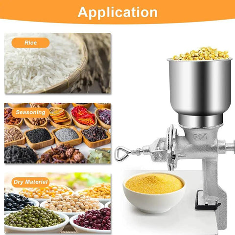 Manual Grain Grinder With Table Clamp Hand Crank Mill Heavy Duty Cast Iron Construction For Corn Seeds Spices Beans Coffee And More In Home Kitchen With Adjustable Coarseness And Large Wooden Handle