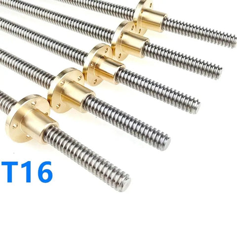 T16 Trapezoidal Lead Screw With Copper Nut And 304 Stainless Rod For 3D Printer Replacement 16mm Diameter 4mm Pitch 10mm Lead Durable Workhorse Wear Resistant Available In 100mm To 1000mm Lengths, T16 lead screws with copper nuts