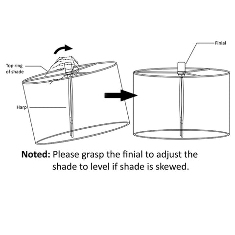 Diagram showing finial adjustment on Farmhouse Table Lamps With USB Ports And AC Outlet 3 Way Dimmable Touch Control Nightstand Set